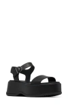 Sorel Dayspring Ankle Strap Flatform Sandals In Black/ Black