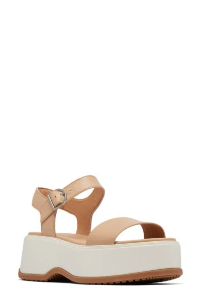 Sorel Dayspring Leather Ankle-strap Comfort Sandals In Honest Beige/chalk