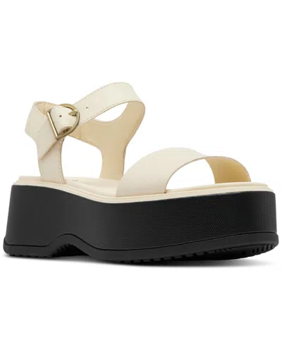 Sorel Dayspring Ankle-strap Platform Sandals In Honey White,black