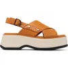 Sorel Dayspring Mixed Leather Crossover Comfort Sandals In Canyon Gold/black