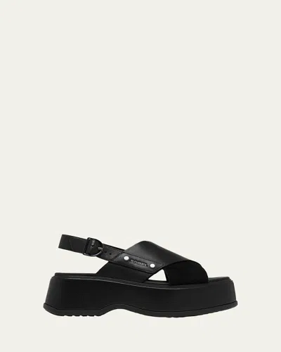 Sorel Dayspring Mixed Leather Crossover Comfort Sandals In Black,black
