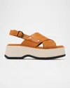 Sorel Dayspring Mixed Leather Crossover Comfort Sandals In Canyon Gold,black
