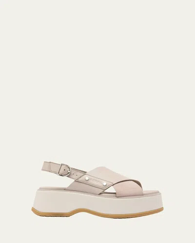Sorel Dayspring Mixed Leather Crossover Comfort Sandals In Crushed Clay,chalk