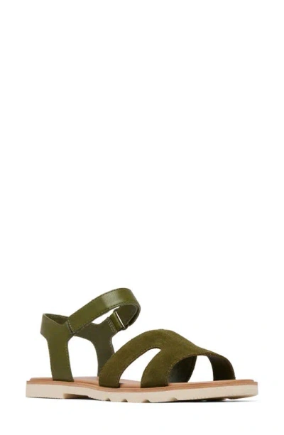 Sorel Ella Iii Ankle Strap Sandal In Utility Green/ Honey White