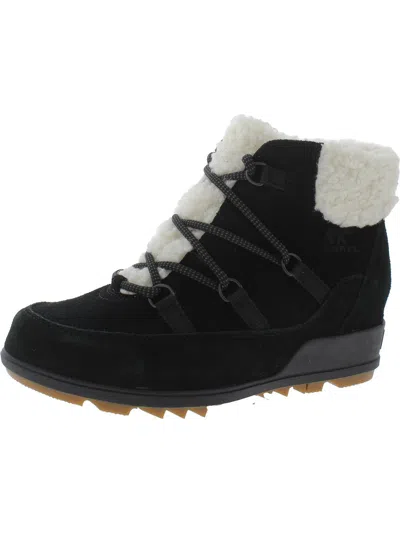Sorel Evie Cozy Womens Suede Faux Fur Hiking Boots In Black