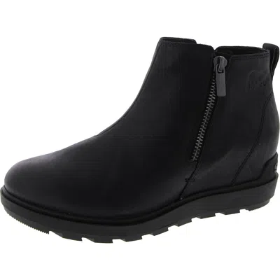 Sorel Evie Ll Zip Womens Leather Ankle Wedge Boots In Black