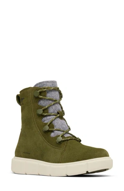 Sorel Explorer Iii Joan Waterproof Boot In Utility Green/ Chalk