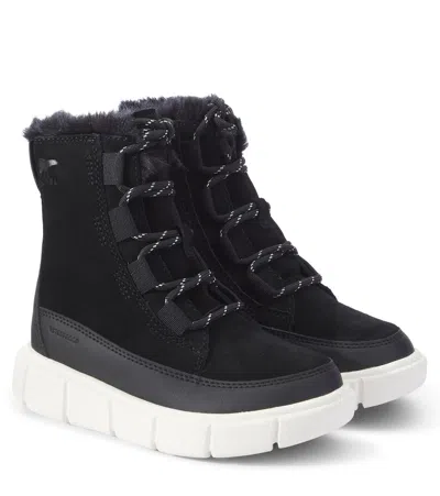 Sorel Kids'  Explorer Iii Lace Suede Ankle Boots In Black