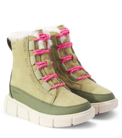 Sorel Kids' Explorer Iii Lace Suede Snow Boots In Beige