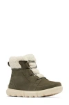 Sorel Explorer Next Faux Shearling Waterproof Bootie In Stone Green/bleached Ceramic