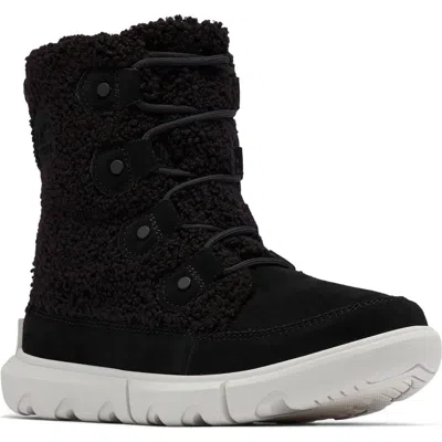 Sorel Explorer Next Joan Faux Shearling Bootie In Black/moonstone