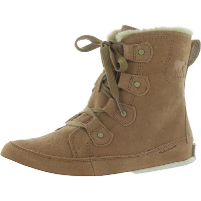 Sorel Explorer Next Joan Wp Womens Suede Faux Fur Winter & Snow Boots In Beige