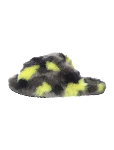 Pre-owned Sorel Faux Fur Animal Print Slides In Grey