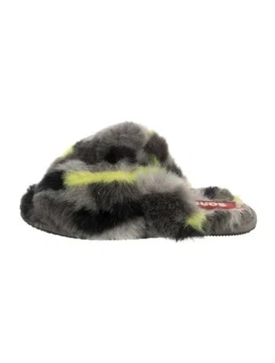 Pre-owned Sorel Faux Fur Patterned Mules In Gray