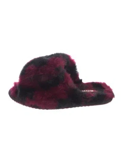 Pre-owned Sorel Faux Fur Printed Slides In Purple