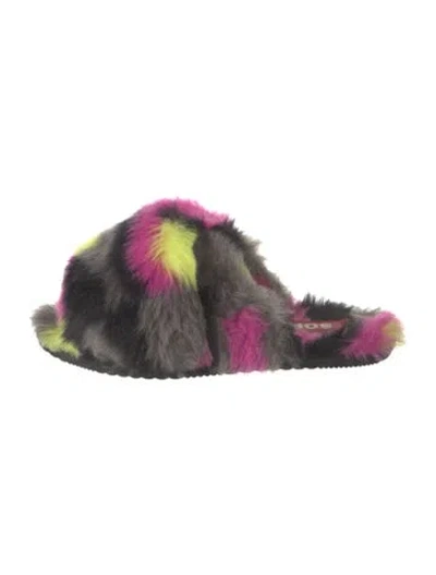 Pre-owned Sorel Faux Fur Tie-dye Print Slides In Black