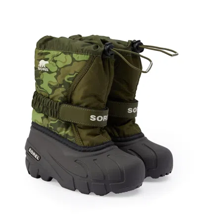 Sorel Kids' Flurry Printed Snow Boots In Green