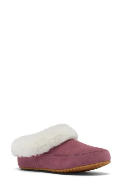 Sorel Go Coffee Run Faux Fur Slipper In Antique Mauve/ Natural