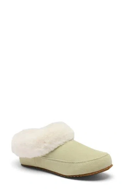 Sorel Go Coffee Run Faux Fur Slipper In Light Aloe/ Natural