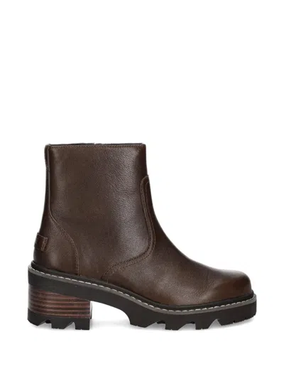 Sorel Joan Block-heel Side-zip Boots In Brown