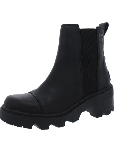 Sorel Joan Now Leather Chelsea Ankle Boots In Black/black