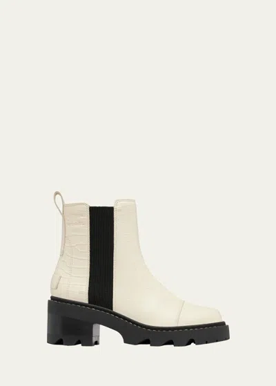 Sorel Joan Now Leather Chelsea Ankle Boots In Chalk/ Black