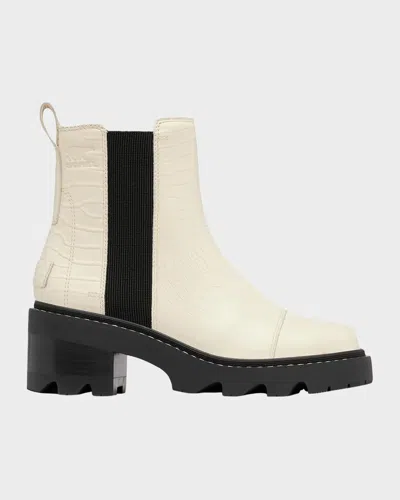 Sorel Joan Now Leather Chelsea Ankle Boots In Chalk/black