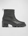 Sorel Joan Now Zip Low-heel Leather Booties In Black Black