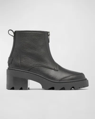 Sorel Joan Now Zip Low-heel Leather Booties In Black/black