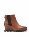 SOREL JOAN OF ARCTIC WEDGE III CHELSEA BOOTS IN HAZELNUT, BLACKENED BROWN