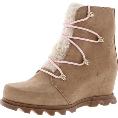 Sorel Joan Of Arctic Wedge Iii Lace Cozy Womens Suede Fleece Lined Ankle Boots In Multi