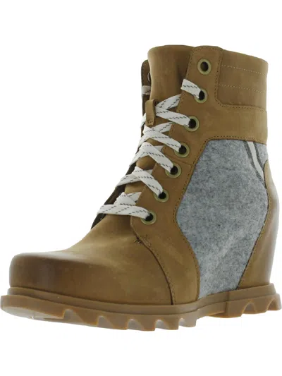 Sorel Joan Of Arctic Wedge Iii Lexie Womens Nubuck Round Toe Combat & Lace-up Boots In Beige