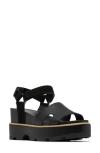 Sorel Joanie Iv Ankle Strap Platform Wedge Sandal In Black/ Black