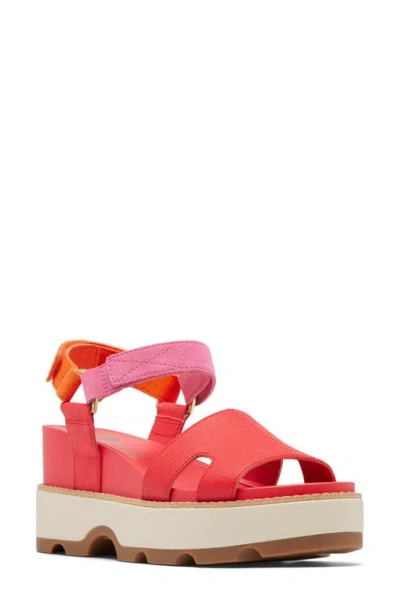 Sorel Joanie Iv Ankle Strap Platform Wedge Sandal In Red Glo/ Honey White