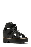 Sorel Joanie Iv Lace Wedge Sandal In Black/black