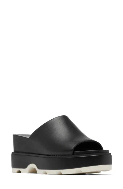 Sorel Joanie Iv Platform Wedge Slide Sandal In Black/ Sea Salt