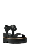Sorel Joani Leather Grip Comfort Sandals In Black/ Sea Salt
