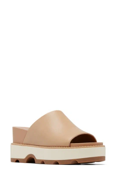 Sorel Joanie Iv Platform Wedge Slide Sandal In Honest Beige/gum