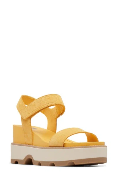 Sorel Joanie Iv Platform Wedge Slide Sandal In Yellow Ray/ Honey White