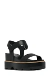 Sorel Joani Leather Grip Comfort Sandals In Black/sea Salt
