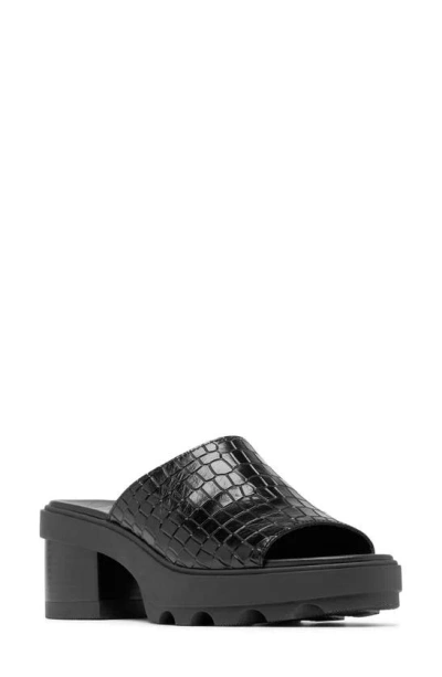 Sorel Joanie Platform Slide Sandal In Black/ Black