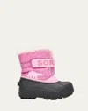 Sorel Kid's Commander Grip-strap Fleece Snow Boots, Toddlers/kids In Pink