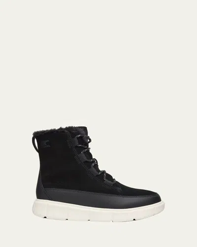Sorel Kid's Explorer Iii Iridescent Calf Suede Boots, Kids In Black