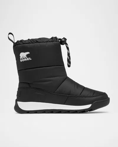 Sorel Kid's Whitney Ii Waterproof Puffy Nylon Winter Boots, Kids In Jet Black