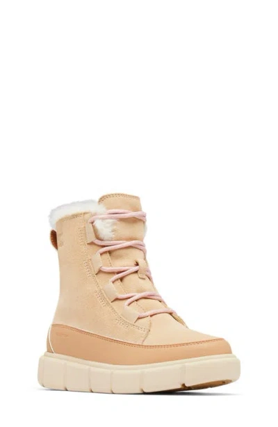 Sorel Kids' Explorer Iii Faux Fur Waterproof Boot In Ceramic/ Dazed Mauve