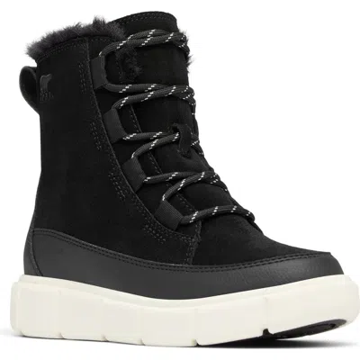 Sorel Kids' Explorer Iii Waterproof Boot In Black/ Sea Salt