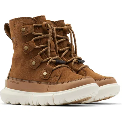 Sorel Kids' Explorer Waterproof Boot In Velvet Tan/chalk