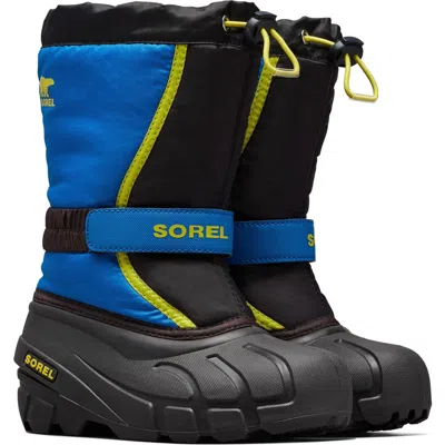 Sorel Kids' Flurry Waterproof Snow Boot In Black/ Super Blue