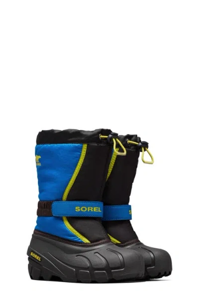 Sorel Kids' Flurry Weather Resistant Snow Boot In Black/super Blue