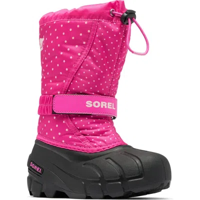 Sorel Kids' Flurry Waterproof Snow Boot In Fuchsia Fizz/black